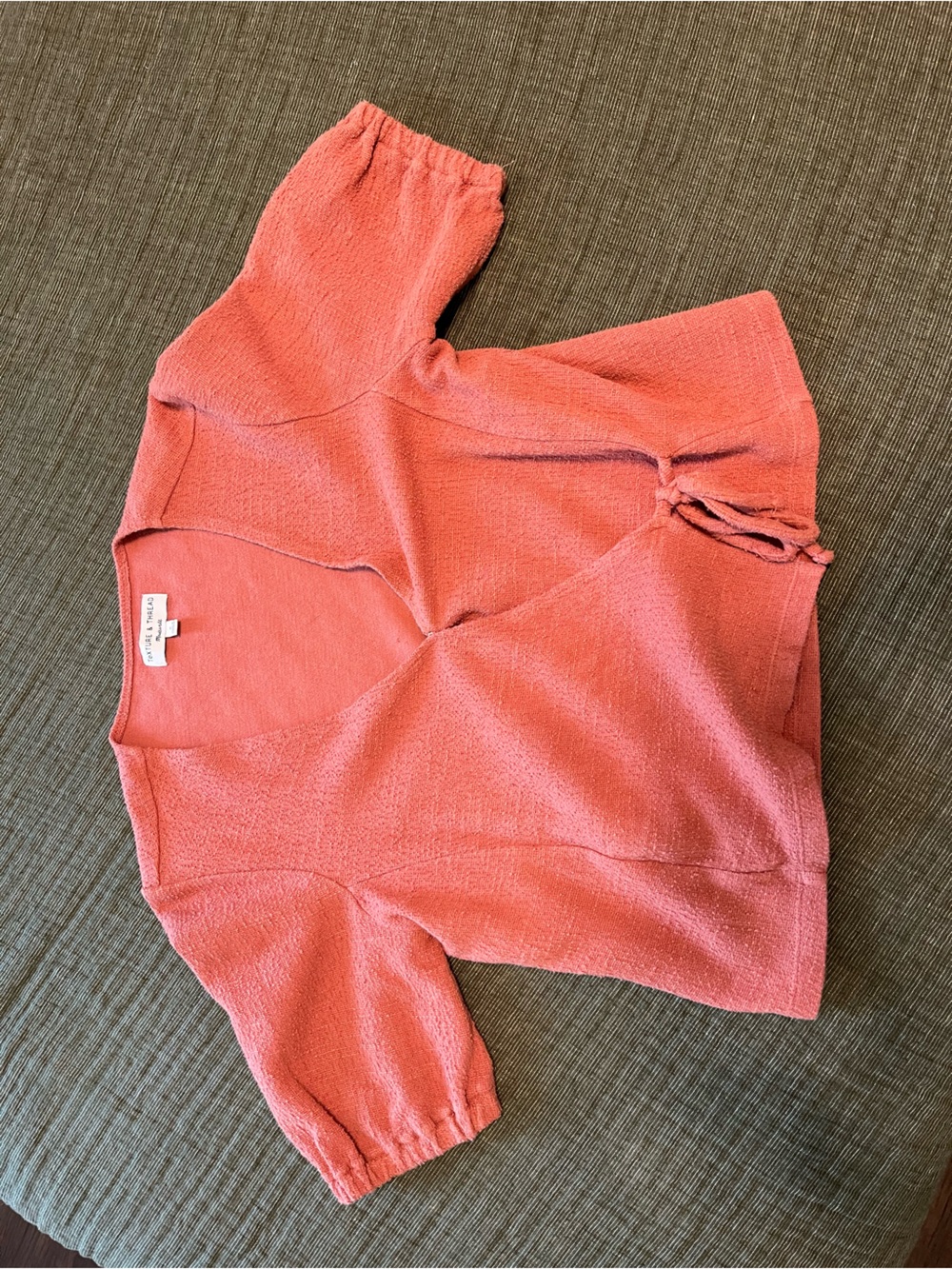 Madewell Coral Tie-Front V-Neck Short Sleeve Sweater